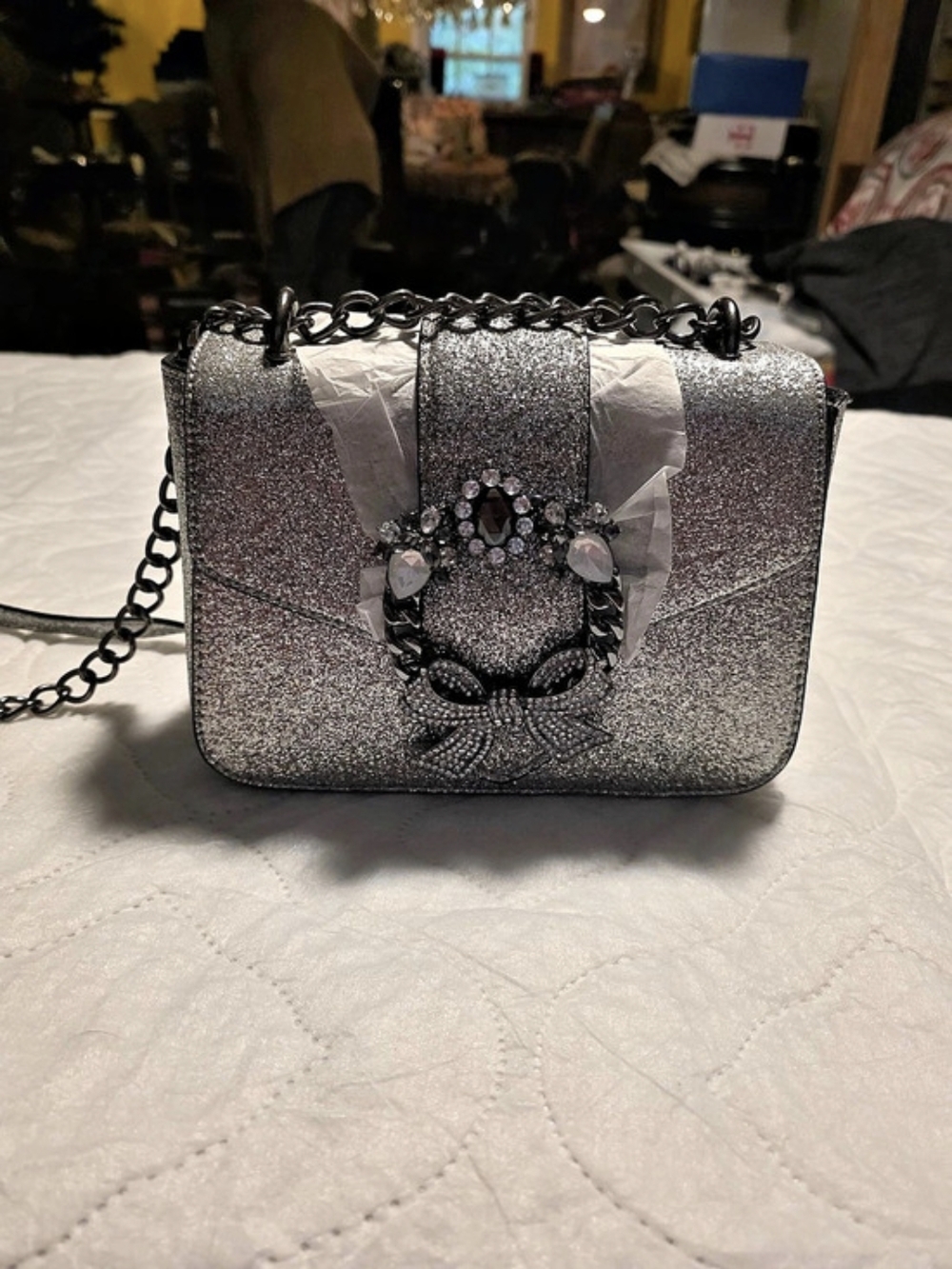 ALDO The Evening Bow Bag Embellished Chain Shoulder Bag in Gray & Black